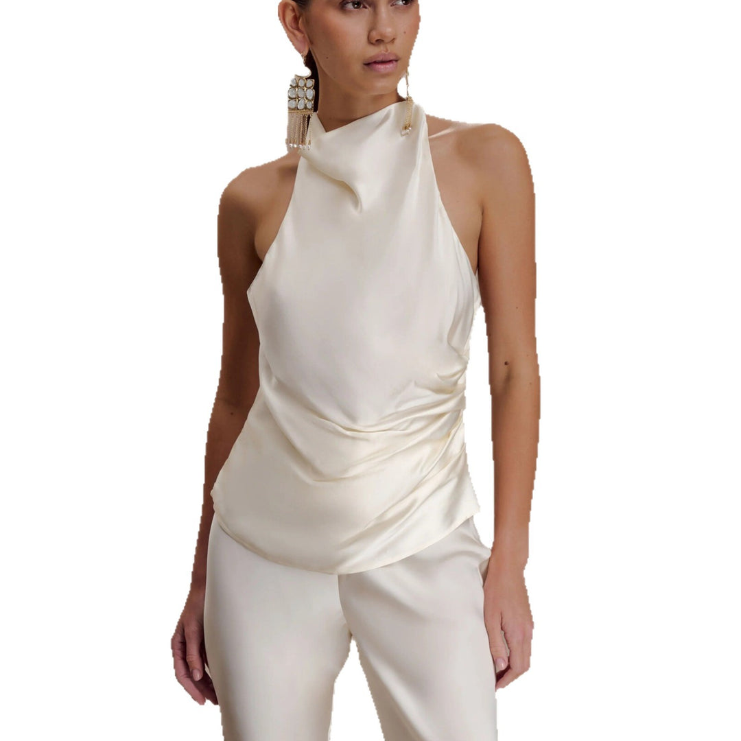 Dame Elegant bluse med asymmetrisk snitt og drapering Skjora
