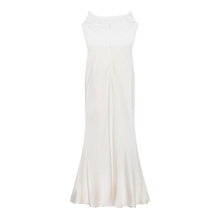 Dame lang satin aften kjole med elegant drapering Skjora