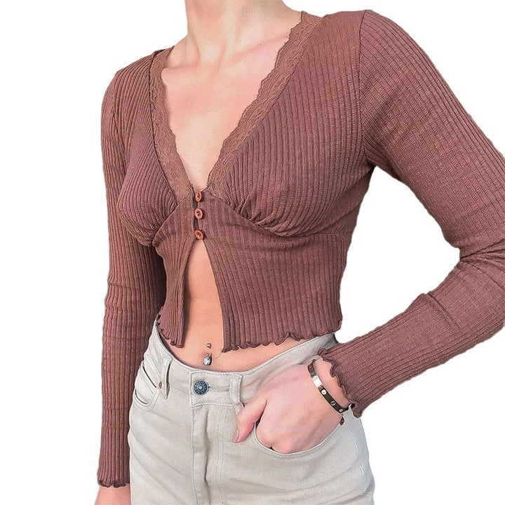 Dame Crop-top med feminin spiss og knappdetaljer Skjora