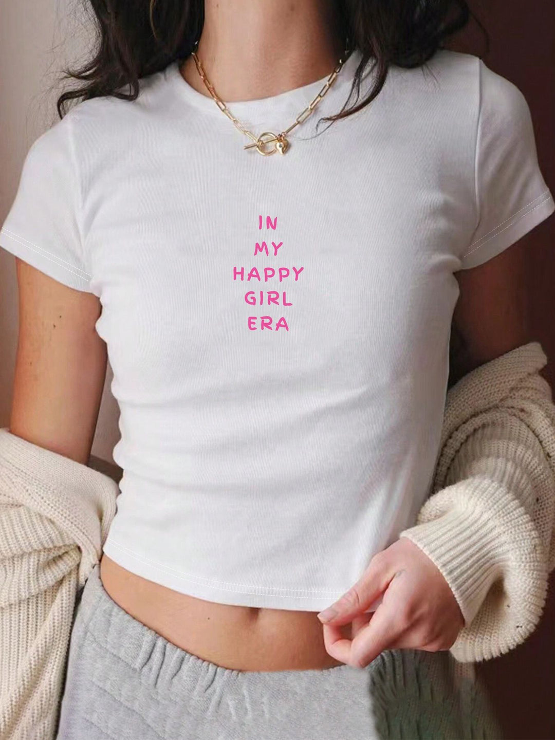 Dame Crop Top med 90-talls trykk Skjora