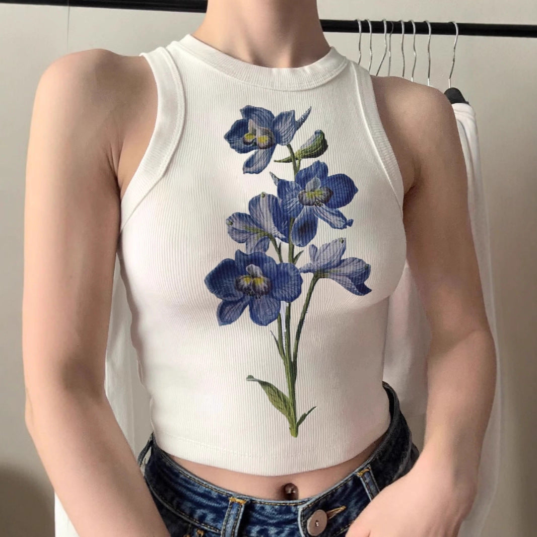 Dame ermeles topp med floral broderidesign Skjora