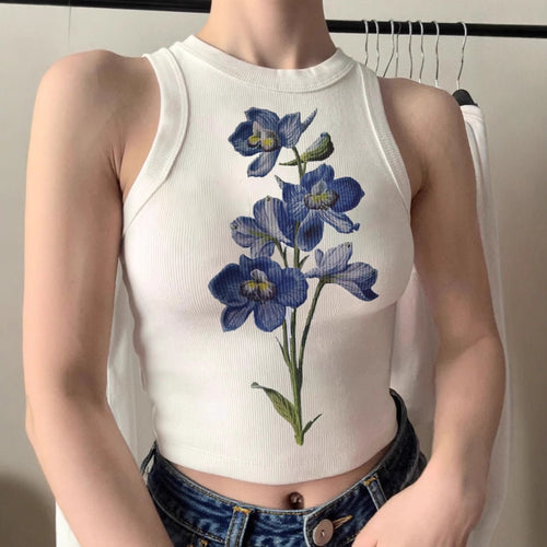 Dame ermeles topp med floral broderidesign Skjora