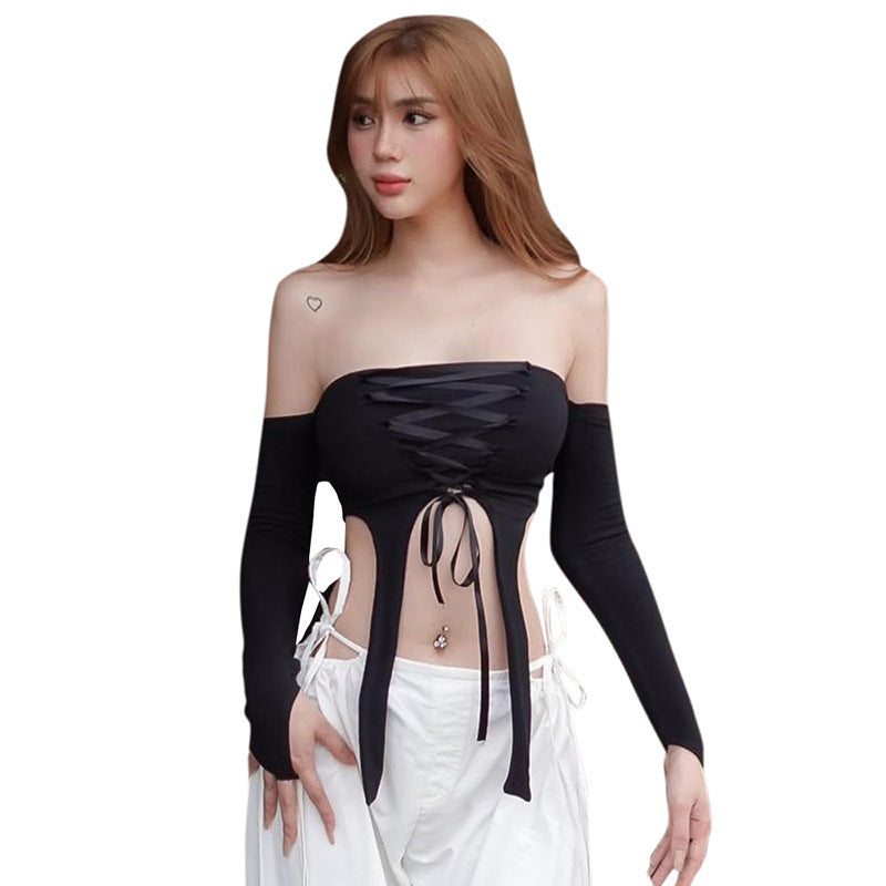 Dame elastisk Off-Shoulder topp med komplisert snøring Skjora