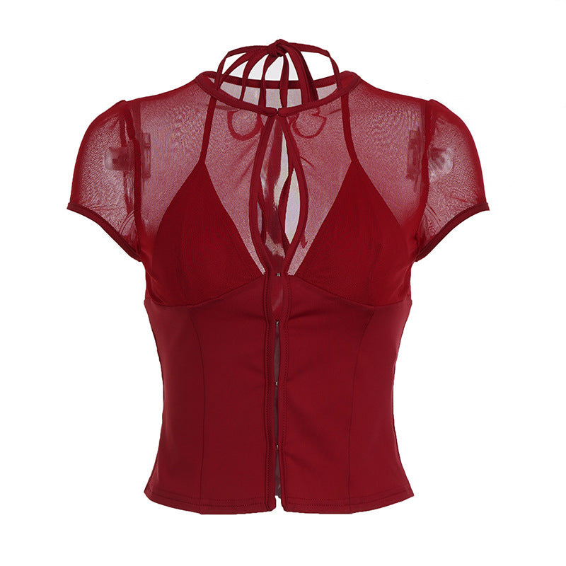 Women's Mesh Top with Decorative Band Skjora
