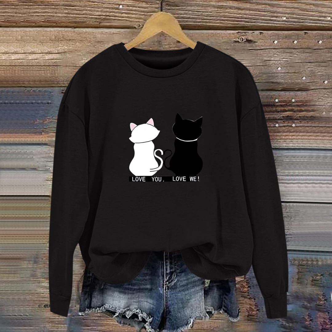 Kvinnesweatshirt med leken katte-design og humoristisk trykk Skjora