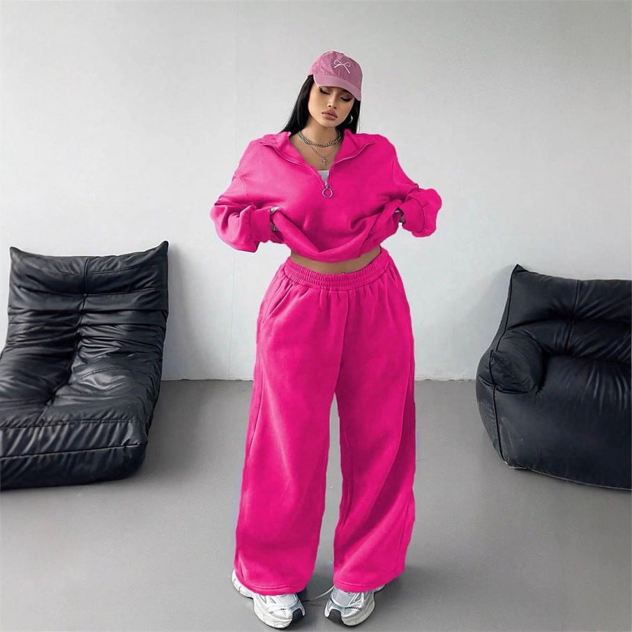 Damer sporty fleece loungewear sett med høy krage og løs passform Skjora