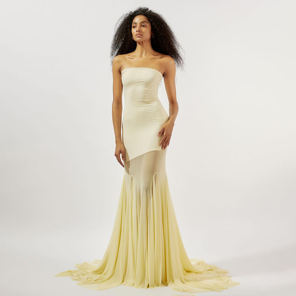 Dame Elegant off-the-shoulder maxikjole med skimrende stoff og voluminøst skjørt Skjora