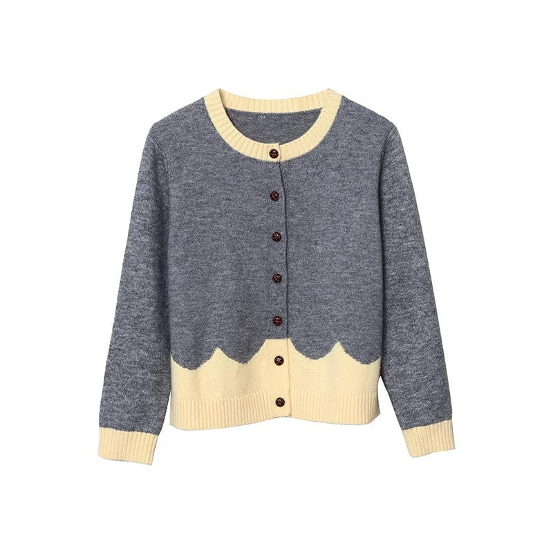 Dame elegant cardigan med fargerikt bølgemønster og knappedetaljer Skjora