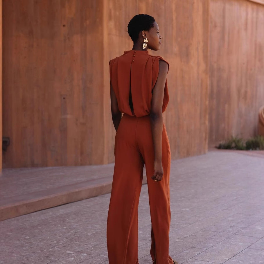 Damer Elegant Jumpsuit med høy hals og vide ben Skjora