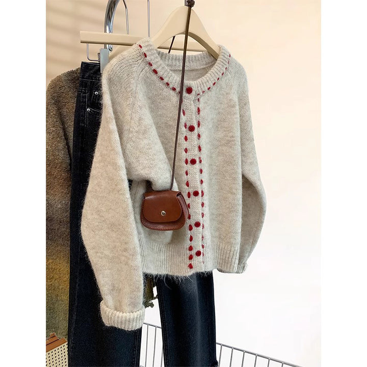 Women's Cozy Knit Sweater with Colorful Button Detail Skirt