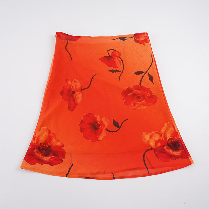 Ladies' airy maxi skirt with floral design Skjora