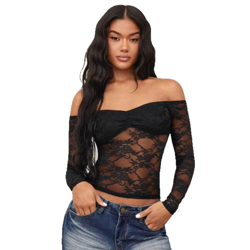Dame Off-Shoulder Spissen topp med lange ermer og romantiske detaljer Skjora