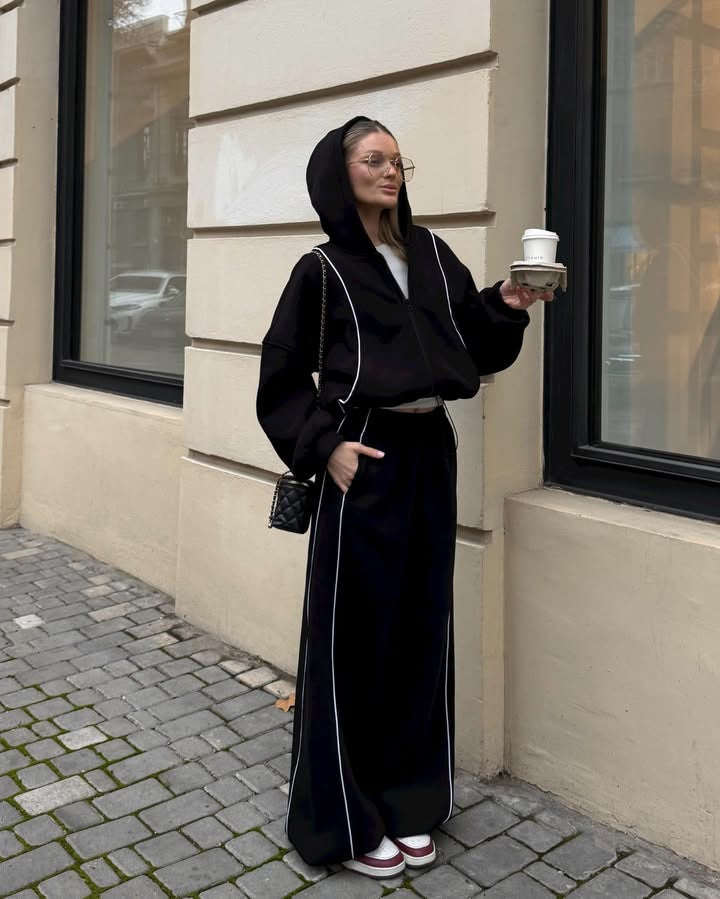 Dame sporty sett med cropped jakke og vide bukser Skjora