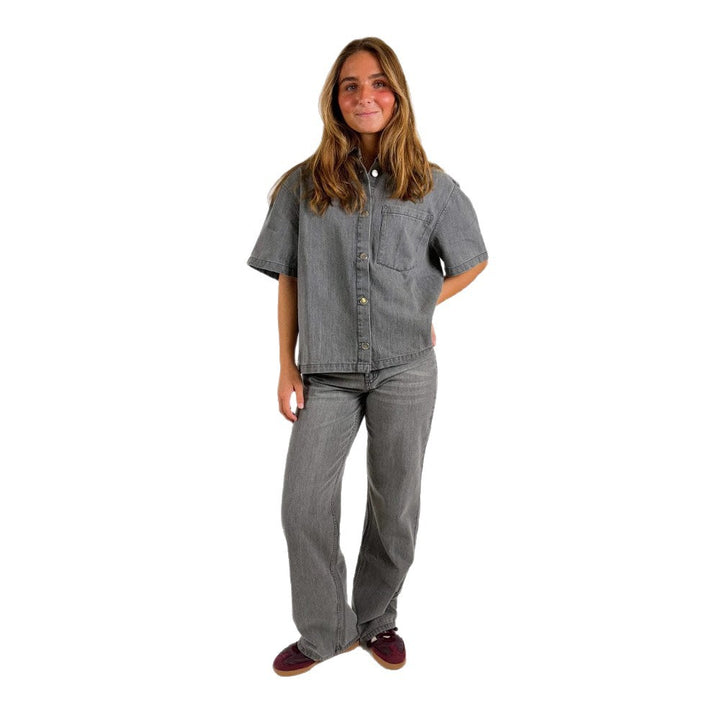 Dame Denim-Skjortejakke i avslappet oversize snitt Skjora