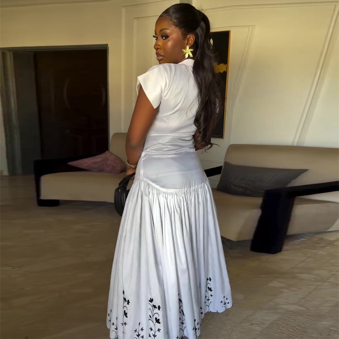 Damer Elegant og Luftig Maxi Kjole med Broderi Skjora