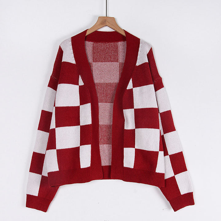Dame cardigan i et moderne rutemønster Skjora