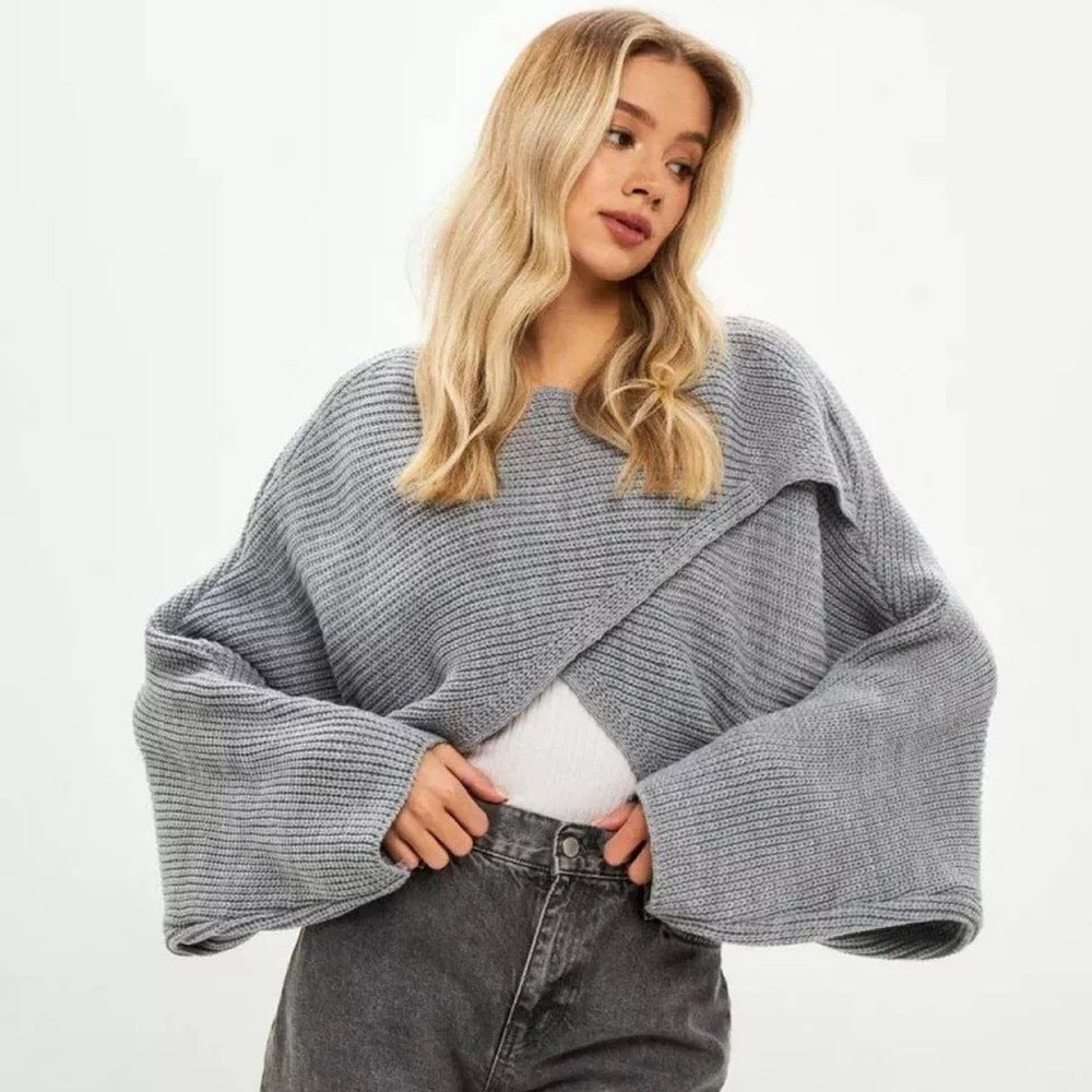 Kvinnens casual cropped strikkegenser med løs passform Skjora