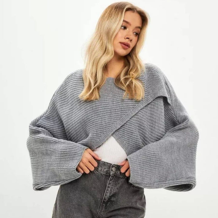 Kvinnens casual cropped strikkegenser med løs passform Skjora