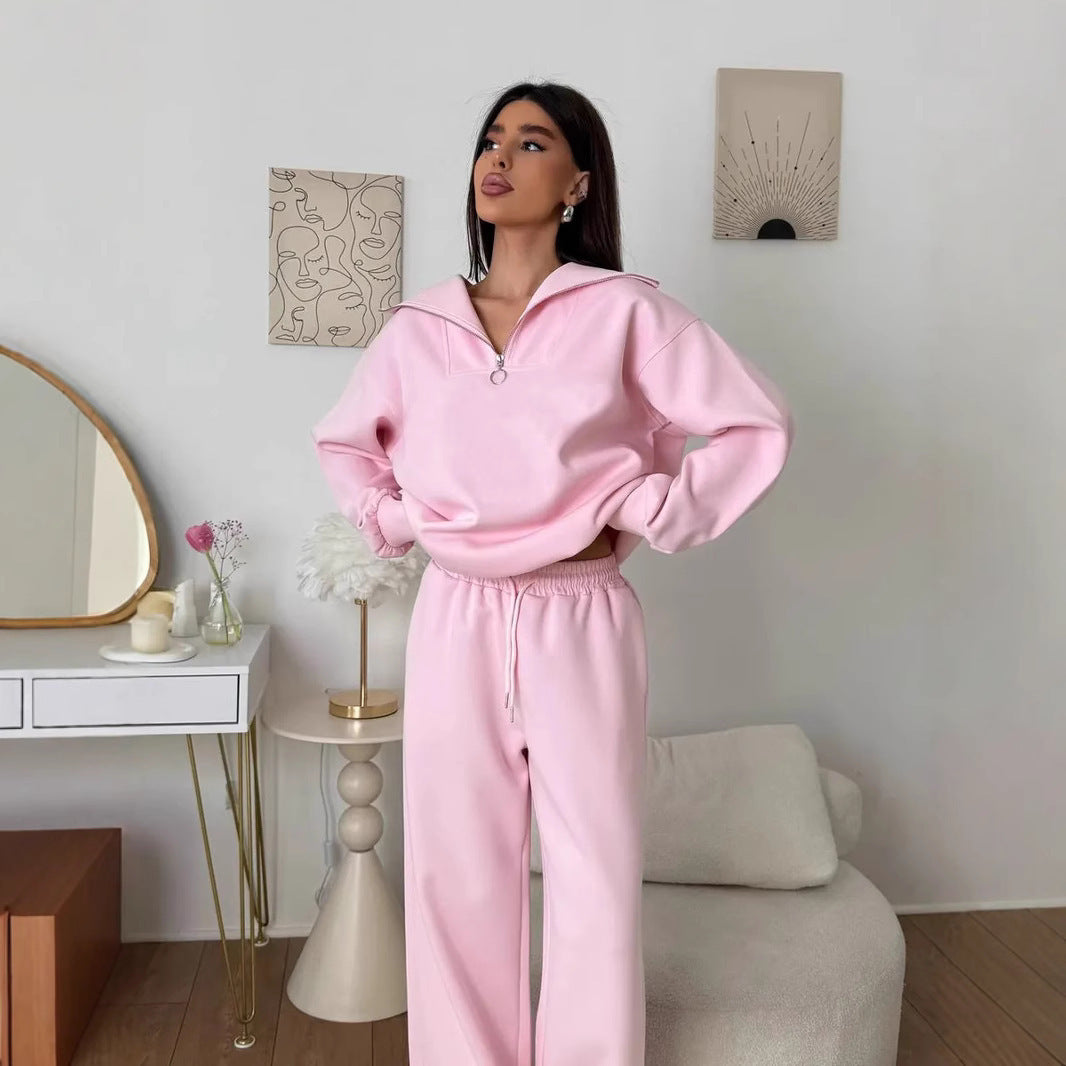 Kvinnens elegante fleece treningsoverall med høy krage og praktisk glidelås