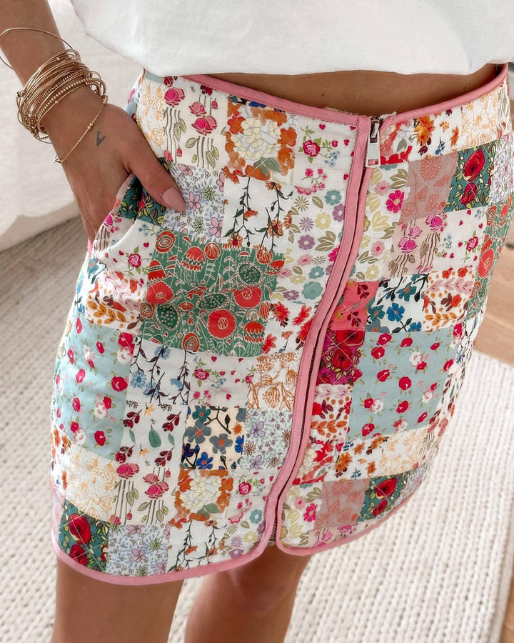 Dame Patchwork Skjørt med glidelås og sidelommer Skjora