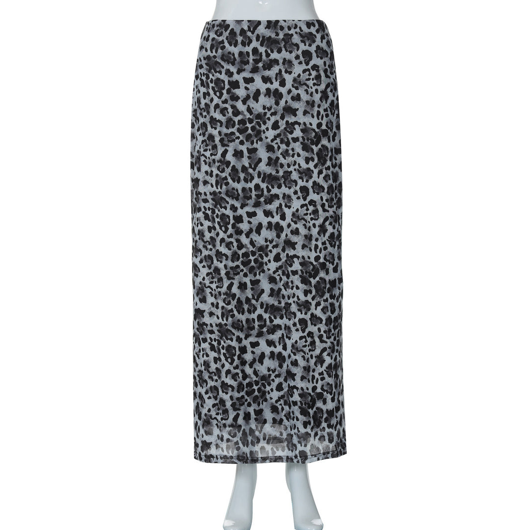 Dame Maxi-skjørt med elegant leopardmønster og høy splitt Skjora