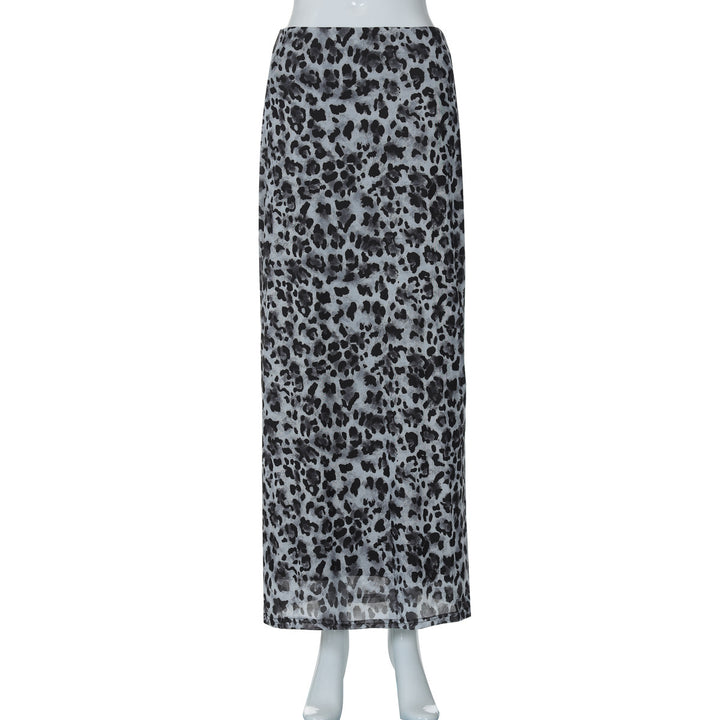 Dame Maxi-skjørt med elegant leopardmønster og høy splitt Skjora