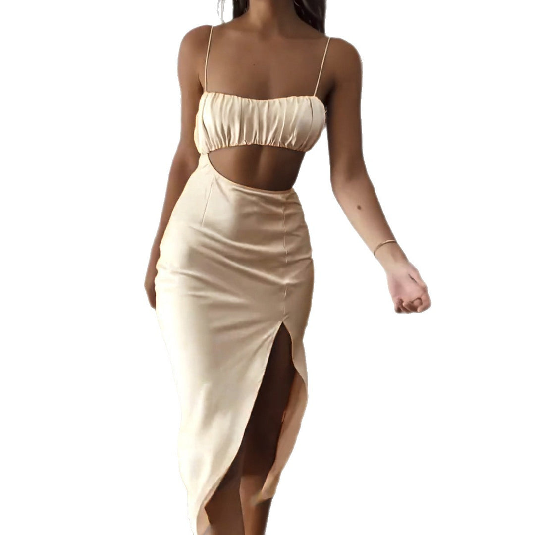Damer Elegant Cut-Out Kjole med smale Spaghetti-stropper og drapert Overdel Skjora