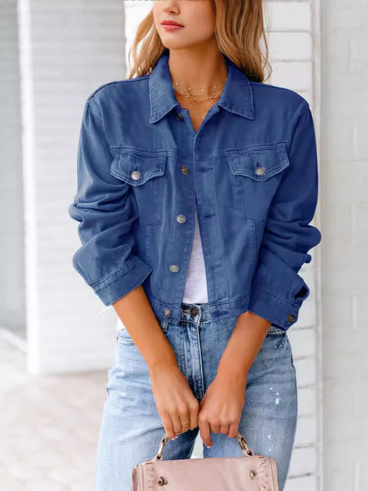 Dame Korte Denim Jakke med Modisnitt Skjora