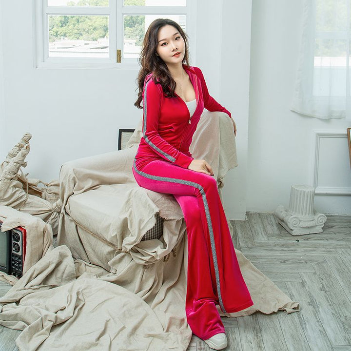 Kvinners sporty fleece loungewear sett med glitrende akksenter Skjora