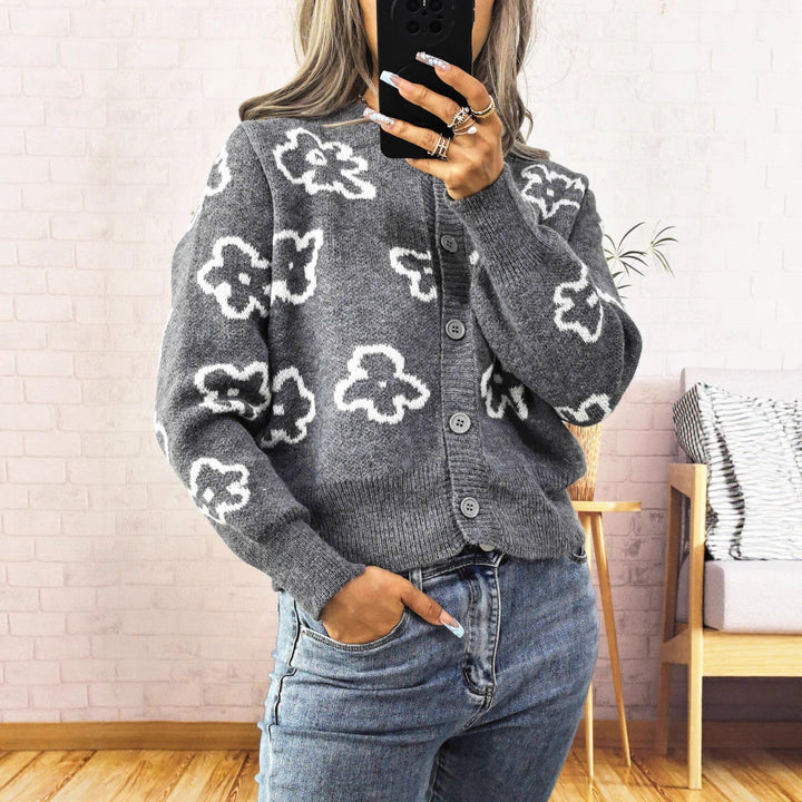 Damer komfortabel cardigan med blomsterdesign Skjora