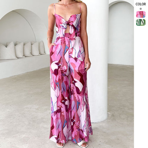 Damer Elegante Jumpsuit med Blomsterdesign og Justerbare Spagetti Stropper Skjora