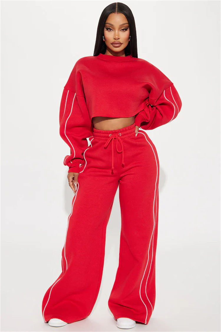 Kvinnesporty cropped sweatshirt og joggedress-sett med praktiske lommer og løs passform Skjora