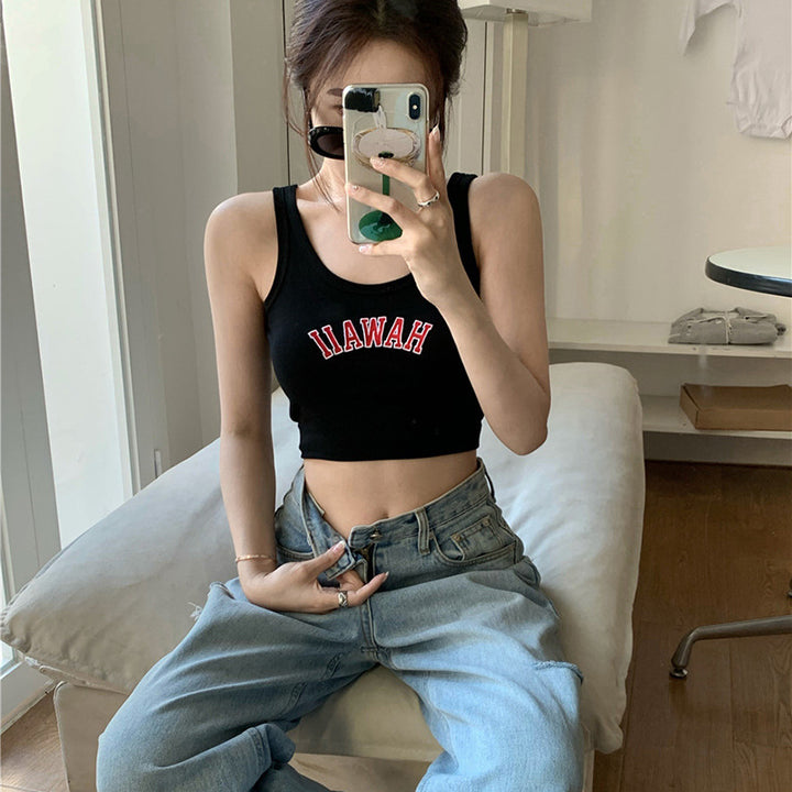 Kvinne Cropped Tank Topp med kreativ lettering og komfortabel passform