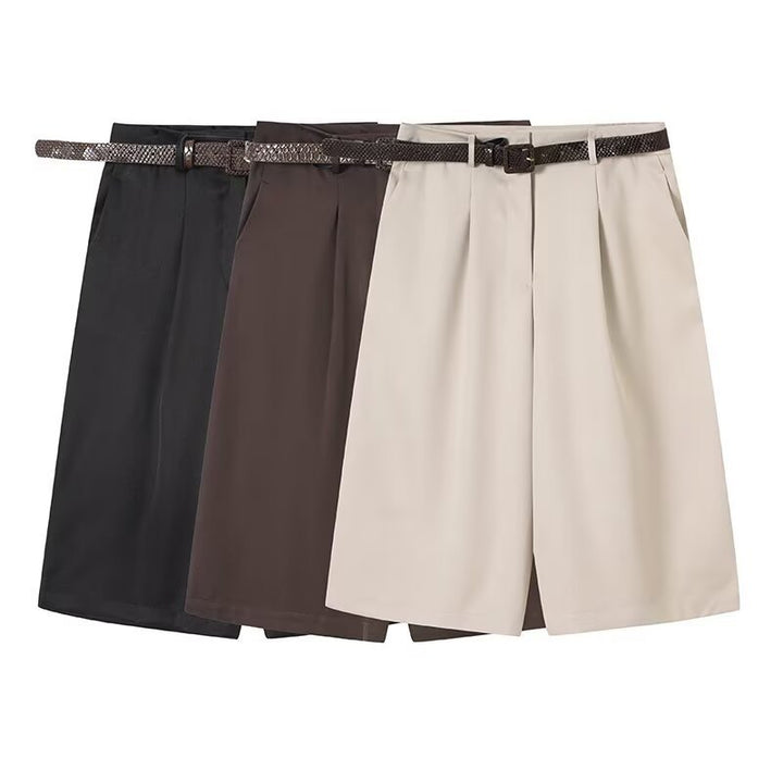 Dame elegante høt wader shorts med flettet belte Skjora