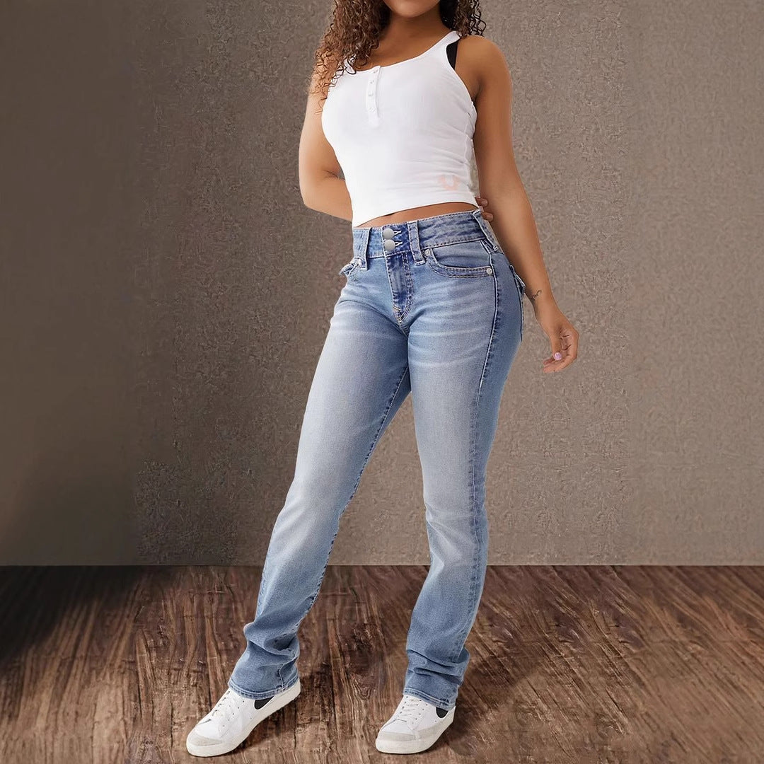 Dame Høyt Liv Jeans i Vintage Utseende med figurnær passform Skjora