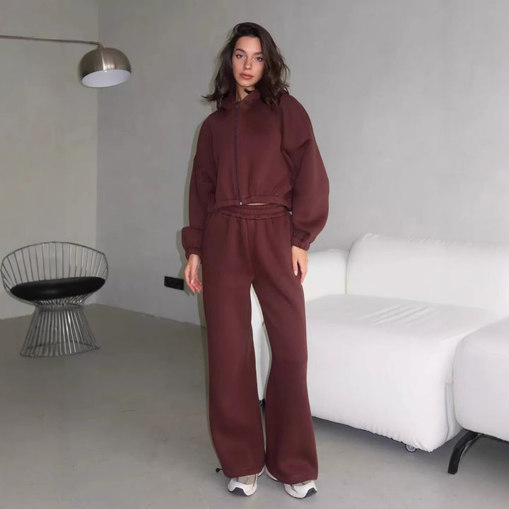Dame casual cropped fleece jakke med høy midje joggebukser Skjora