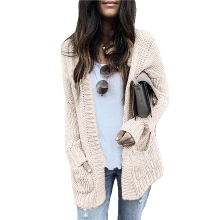 Kvinnes chunky strikk cardigan med praktiske lommer og åpen front Skjora