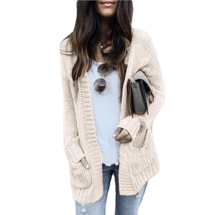 Kvinnes chunky strikk cardigan med praktiske lommer og åpen front Skjora