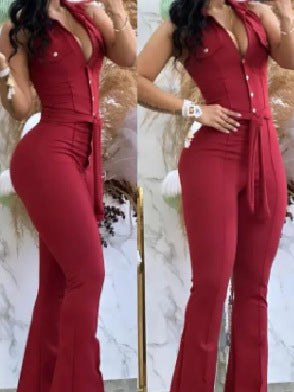 Damer Elegant Flared Jumpsuit med knappdetaljer Skjora