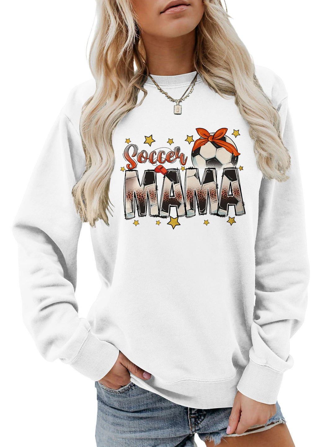 Dame sweatshirt med iøynefallende "Soccer Mama" trykk og komfortabel passform Skjora