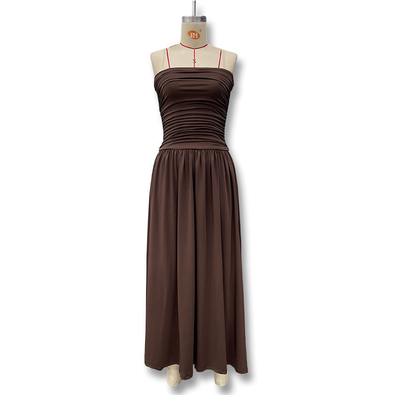 Dame sommerlig maxikjole med off-shoulder design og elegant rynking Skjora