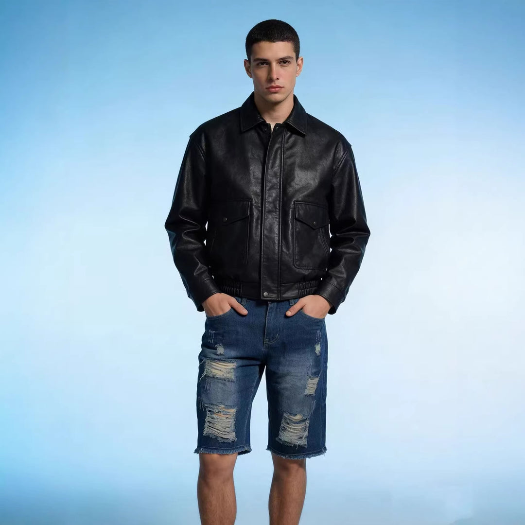 Herre casual destroyed jeansshorts med frynsete avslutninger og vid ben Skjora