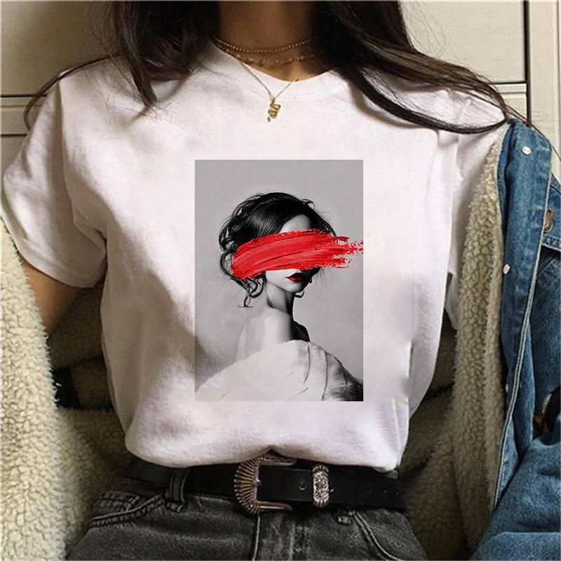 Dame T-skjorte med kreativt fototrykk og avslappet snitt Skjora