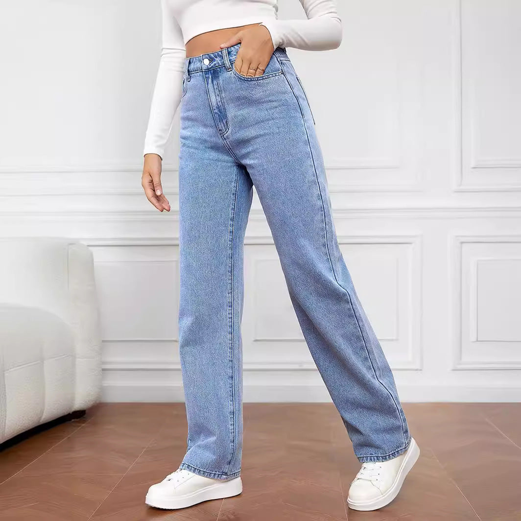 Dames høyt kutte denim jeans med vid ben Skjora