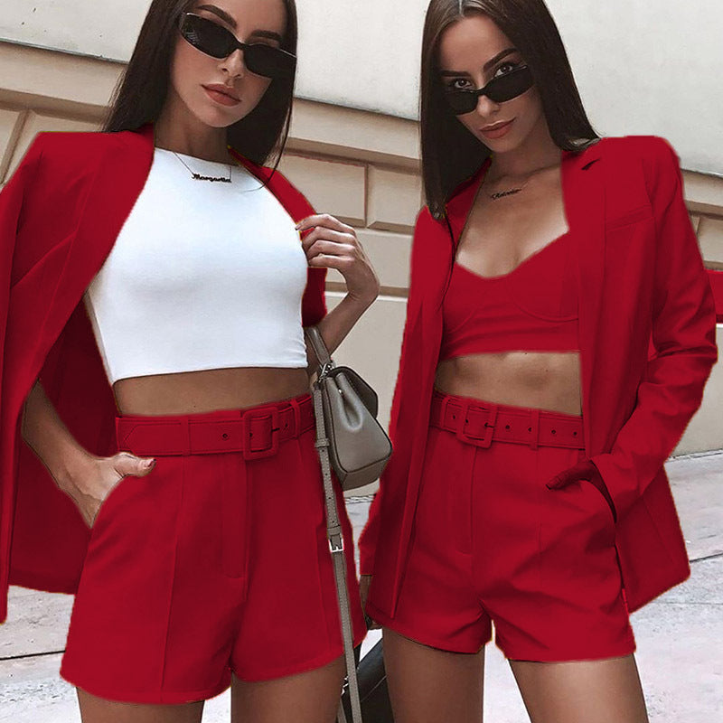 Dame Modisk Blazer-set med figursydd snitt og høy midje shorts Skjora