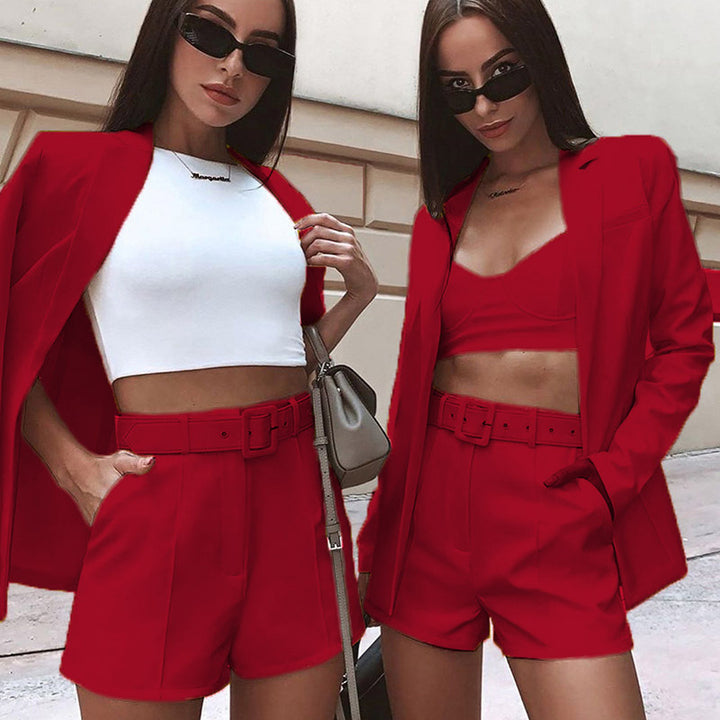 Dame Modisk Blazer-set med figursydd snitt og høy midje shorts Skjora