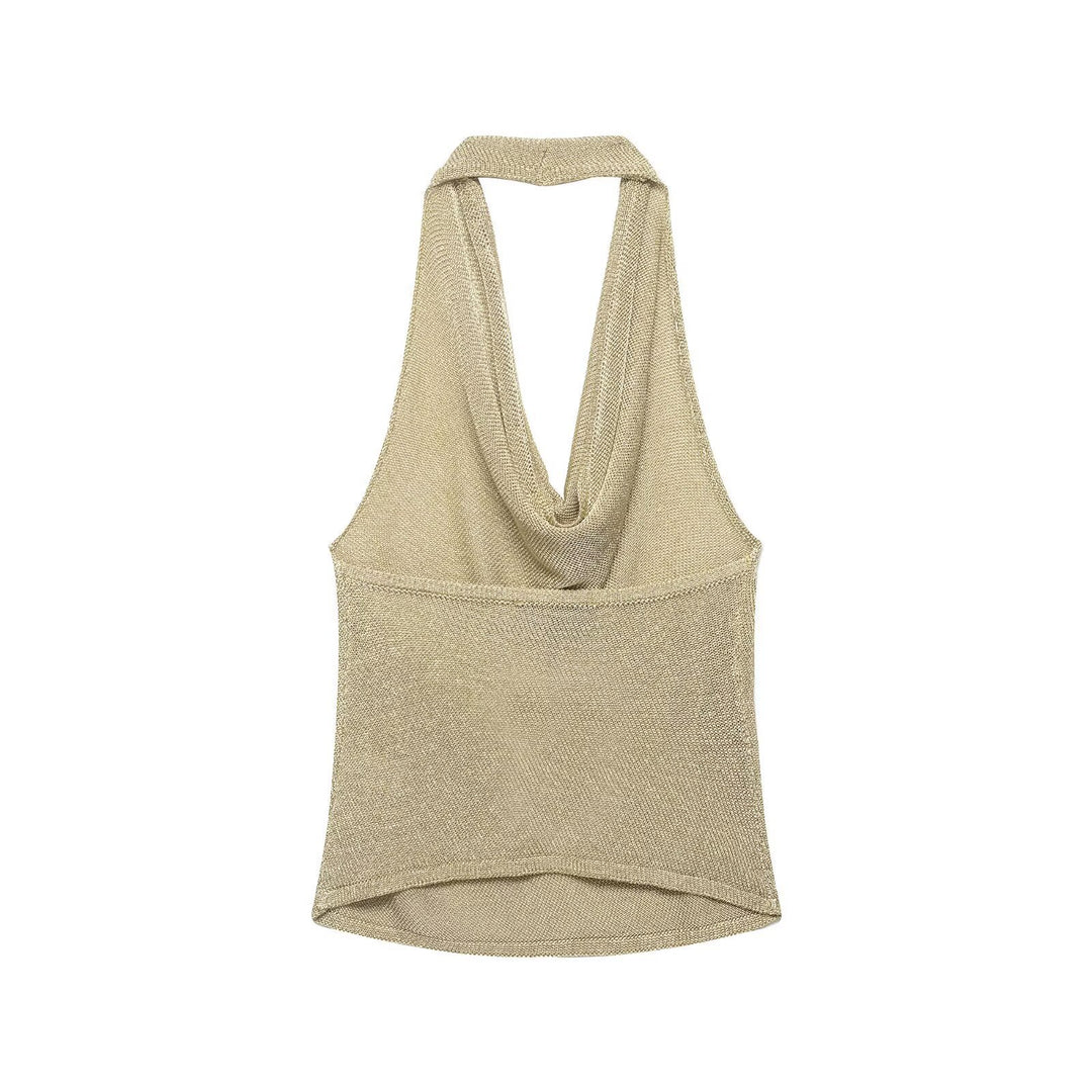 Dame halter-top med elegant vannfall-u-cut og skimrende detaljer Skjora