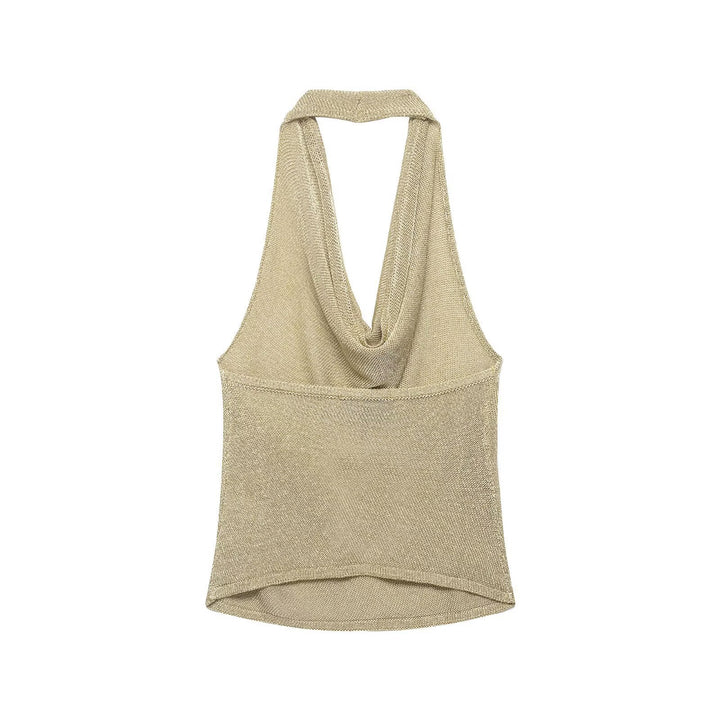 Dame halter-top med elegant vannfall-u-cut og skimrende detaljer Skjora