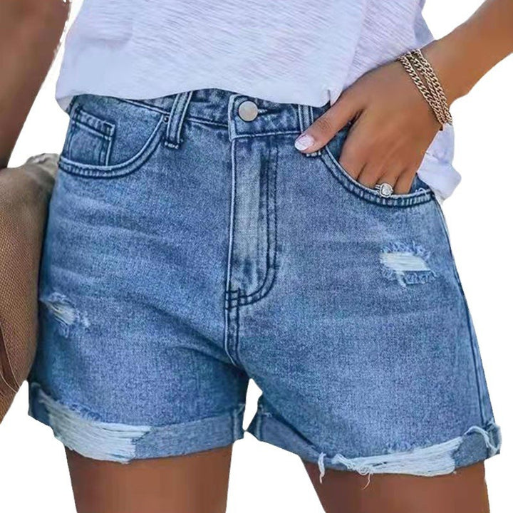 Dame Sommerlige Ødelagte Jeansshorts med opslået kant Skjora