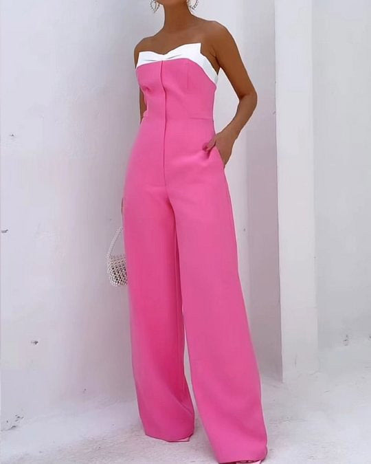 Dame Elegant Jumpsuit med Hjerteformet Utringning og Bred Ben Skjora